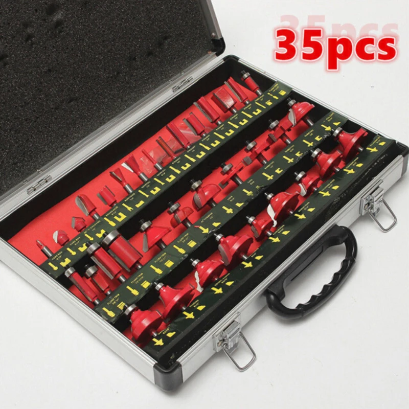 

35pcs 1/4" Shank Tungsten Carbide Tip Router Bits Woodworking Professional Tool Suit for different groove and profile cuts