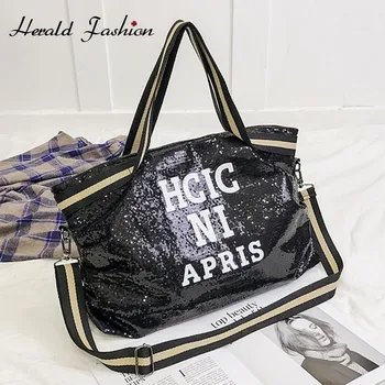 

Herald Fashion Women Sequin Letter Printed Handag Female Large Capacity Top-handle Tote Bag Casual Ladies' Shoulder Shopping Bag