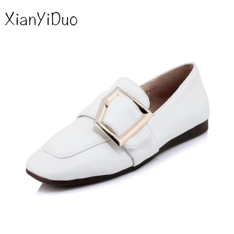 

Xianyiduo 2019 new Spring Casual Square Toe Flats women's shoes Metal Decoration White Yellow black plus size 34-44 /k166-17