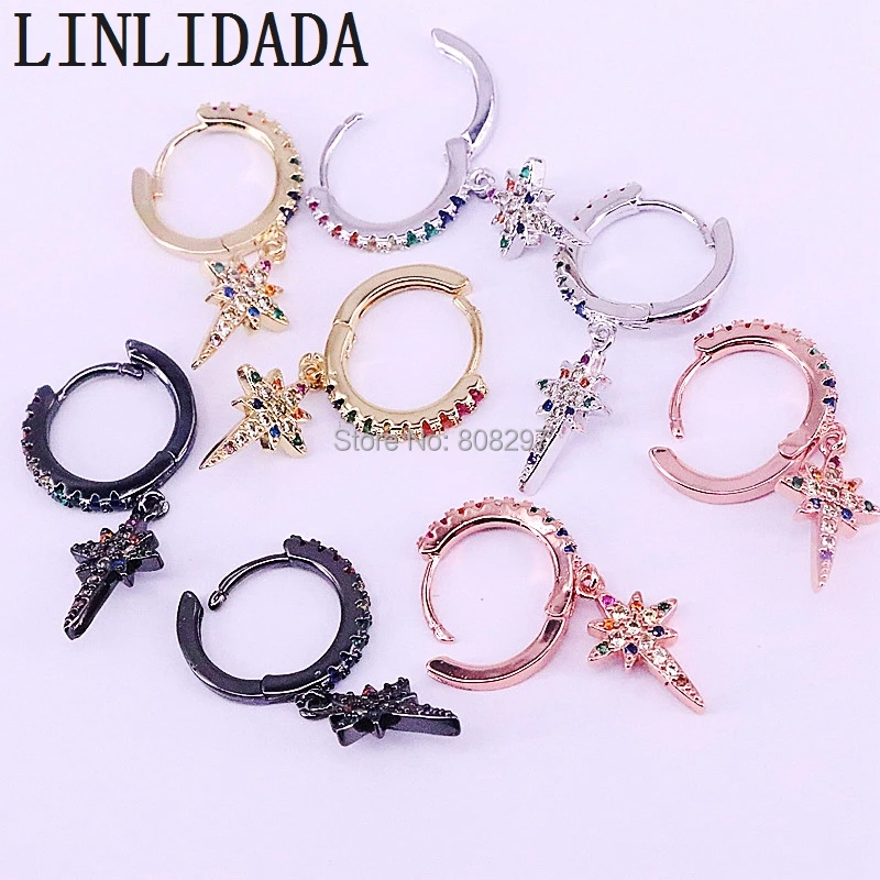 

5Pair Silver/Gold/Black/Rose Gold new rainbow jewelry star dangle earring multi color cz charm women trendy jewelry