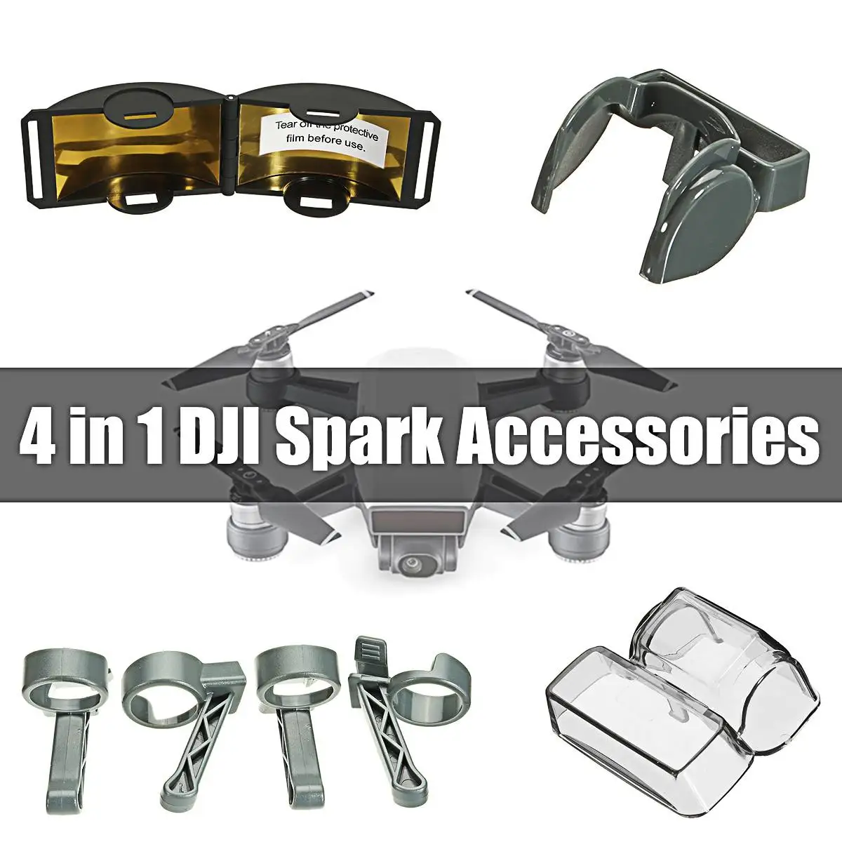 

For DJI Spark Accessories Set Bundle Combo Lens Cap Hood Sun Shade Camera Cover Protector Landing Gear Antenna Range Booster