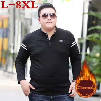 

new 8XL 7XL 6XL spring and Autumn plus size Fashion Stand Lead Concise Long Sleeve Thicken POLO Unlined Upper Garment