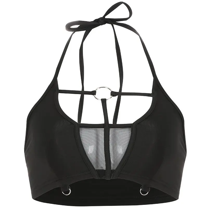 

Women Tops Black Casual Sexy Club Gothic Hot Spring Punk Slim Spaghetti Straps Solid Mesh Summer Travel Female Fashion 2019 Tops