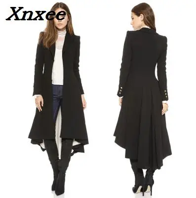 Женское длинное пальто-Тренч с длинным рукавом и ласточкиным хвостом
