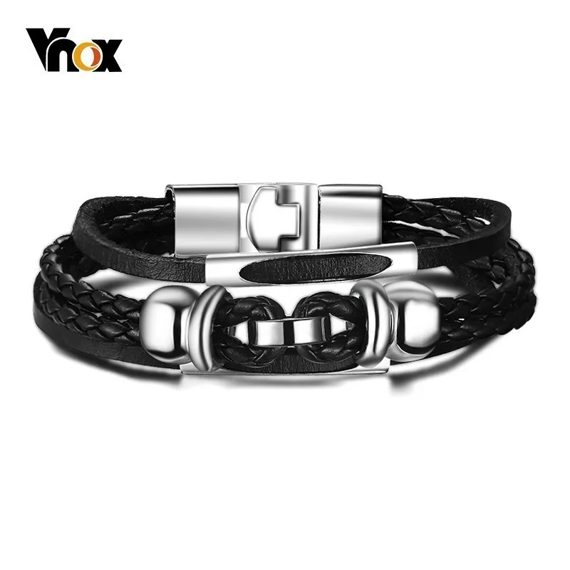 

Vnox Multi Layered Leather Interlock Charm Bracelets for Men Women Fashion Casual Male Pulseira Multi Options