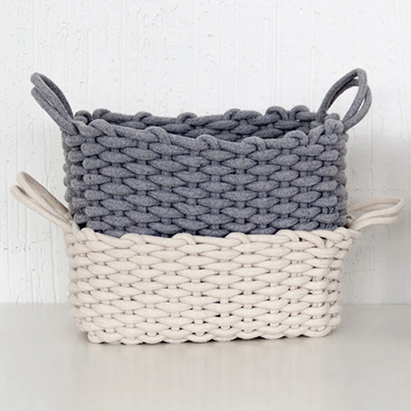 الشمال سميكة القطن حبل صندوق تخزين الملابس سلة الغسيل النسيج الطبيعي ألعاب الأطفال سلة التخزين سطح المكتب منظم صغير بو