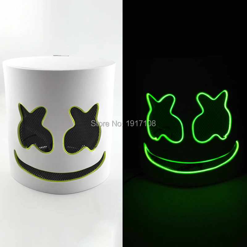 

New Design Glowing Mask Hot Sales DJ Helmet Mask DIY Party Mask Neon Lighting Marshmello Mask with 3V Sound activated Driver