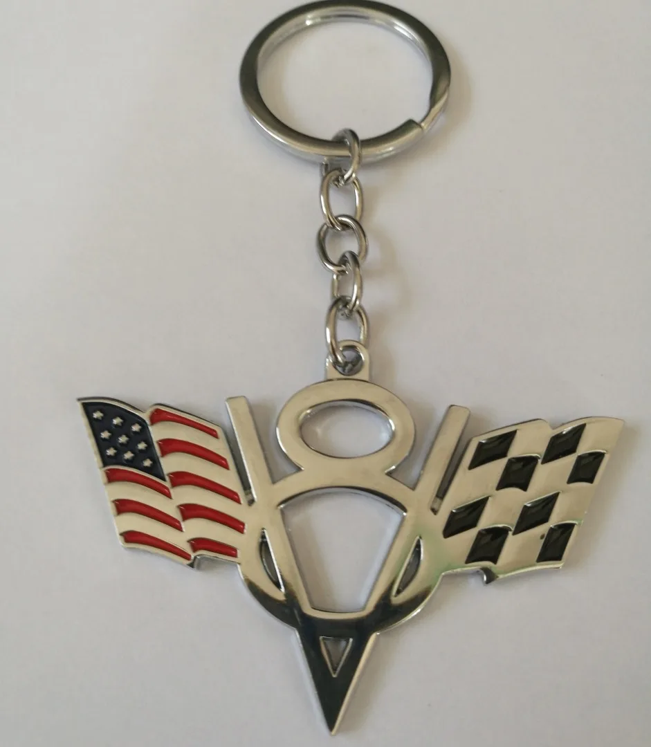 JX LCLYL 1pc Car Metal V8 USA American Flag Keychain Key Ring Keyfob