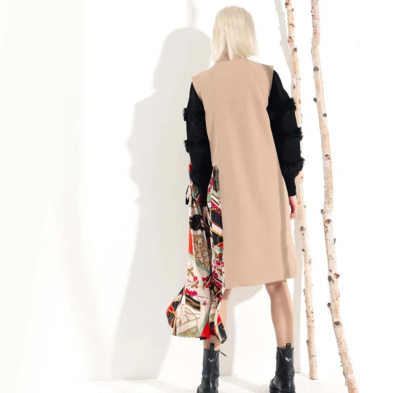 Mode Lâche Marée V col Point Gilet 2018 Nouvelle Hiver Khaki Manches Kaki Sans De Imprimé Femmes M31 Irrégulière Automne Long TnIaxI4wP