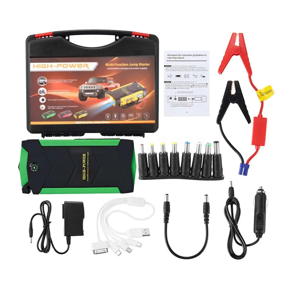 

Multifunctional Portable Car Junp Starter Power Bank 4 USB Battery Charger Mini Emergency Auto Starting Device With LED Lights