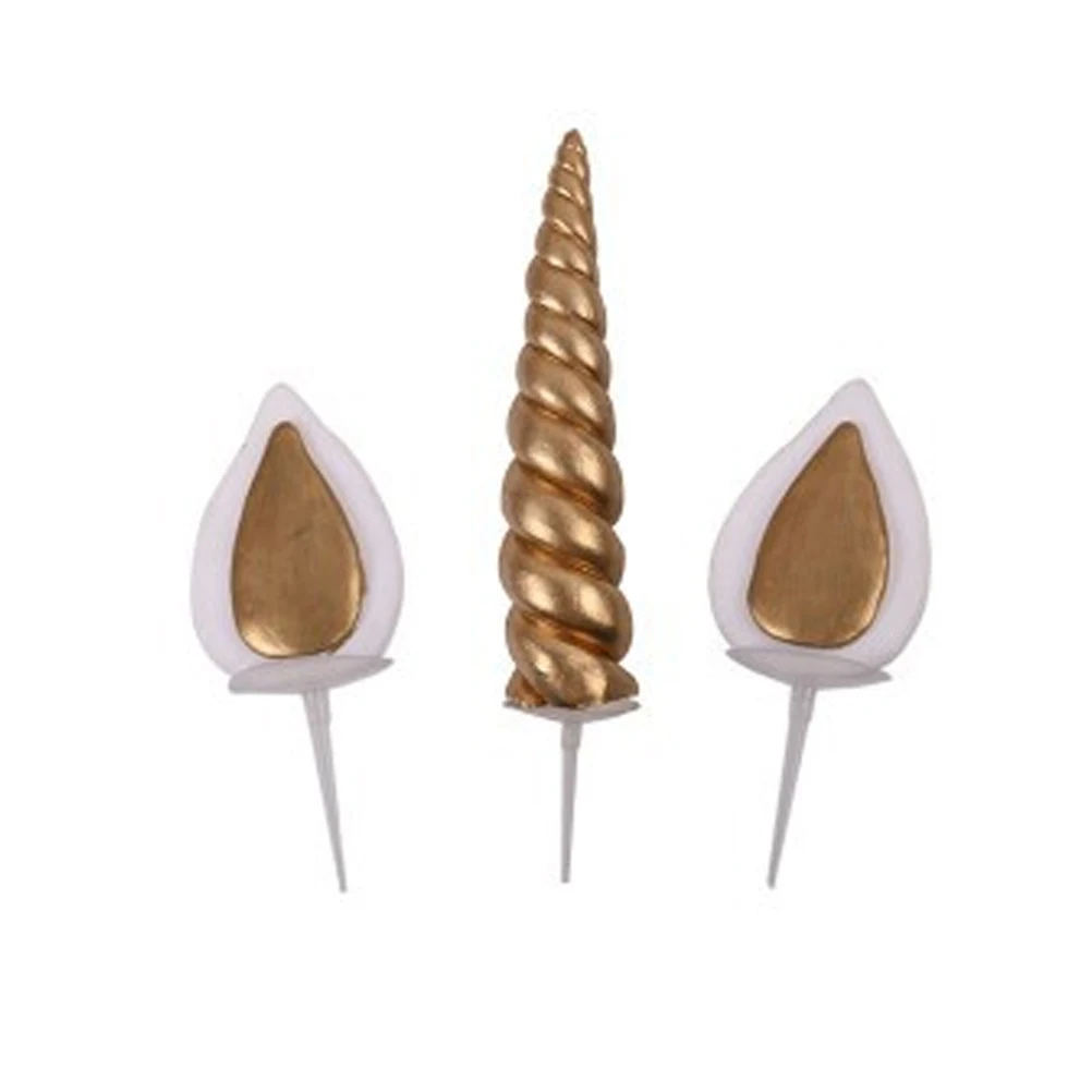 

3PCS Birthday Cake Toppers Set Party Decor including One Unicorn Horn and Two Ears Set for Baby Shower Wedding Birthday Party