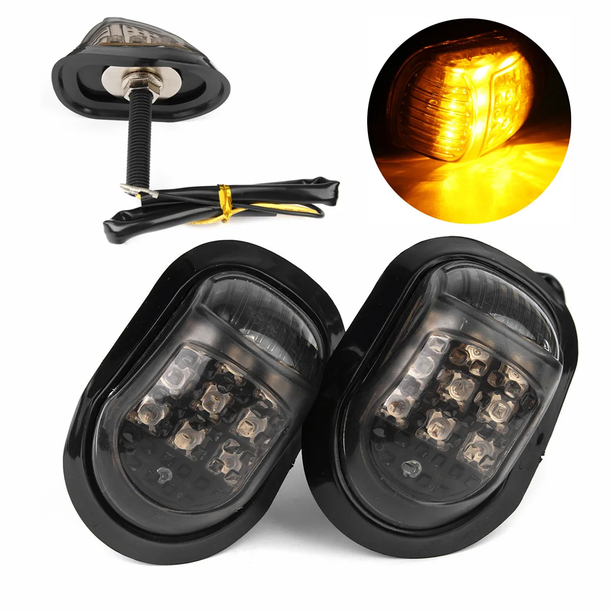 

2pcs Universal Motorcycle LED Turn Signal Indicator Lights Amber Lamp Bulbs Blinker Light 12V Flush Mount 9 LED Smoke Lens