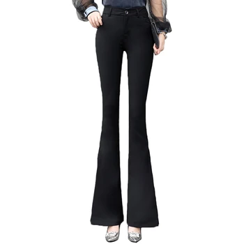 

Women's Office Lady Work Long Flare Pants Solid High Waist Woman Trousers 2019 Spring Elegant Slim Lace Patchwork Female Pants