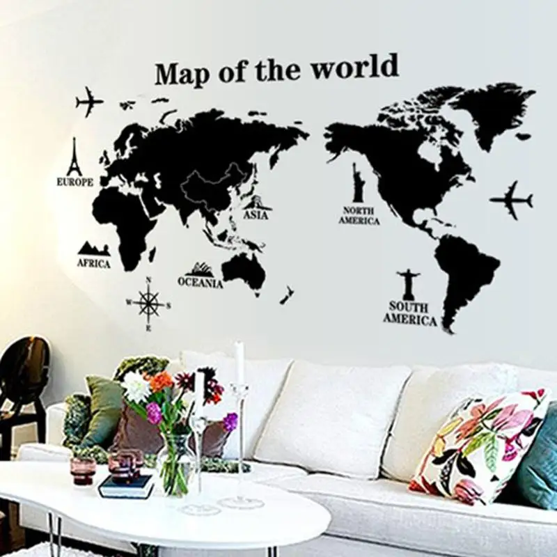 

Vintage Art Wall Sticker World Map for House Living Room Decoration Decal Stickers Bedroom Decor Wallstickers Wallpaper