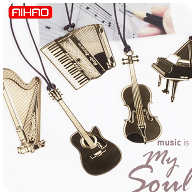 1 шт.. милые золотые металлические закладки для книг Kawaii Piano Guitar Trumpet Designs Book marks