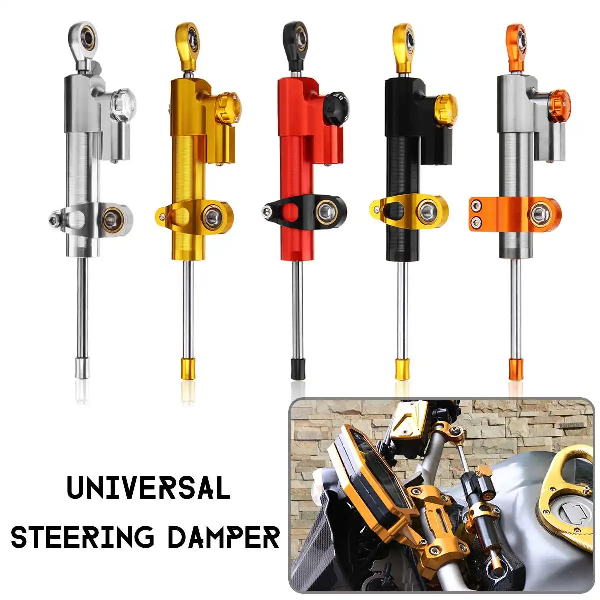 

Universal Motorcycle Adjustable Steering Damper Stabilizer Linear Reversed Safety Control for Kawasaki for Suzuki for Honda