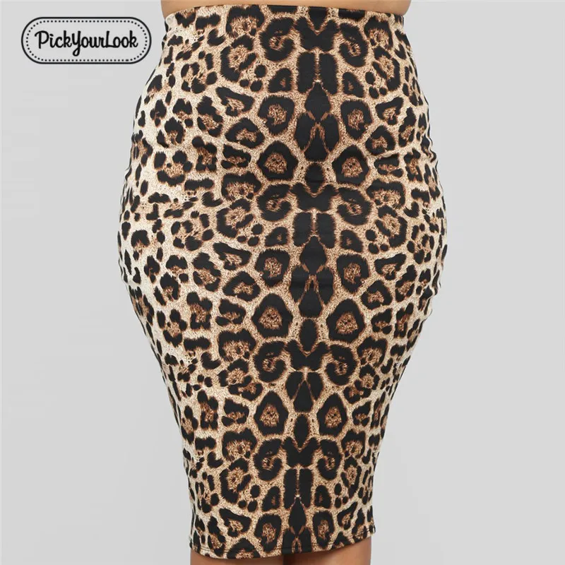 

Pickyourlook Women Skirt Plus Size Leopard Sexy Club Solid Pencil Skirt Large Size Skinny Party High Waisted Fashion Falda