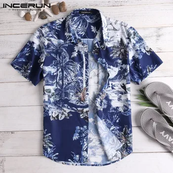 

INCERUN 2020 Casual Print Brand Shirt Men Short Sleeve Button Tops Loose Camisa Masculina Fashion Men Beach Hawaiian Shirt S-5XL