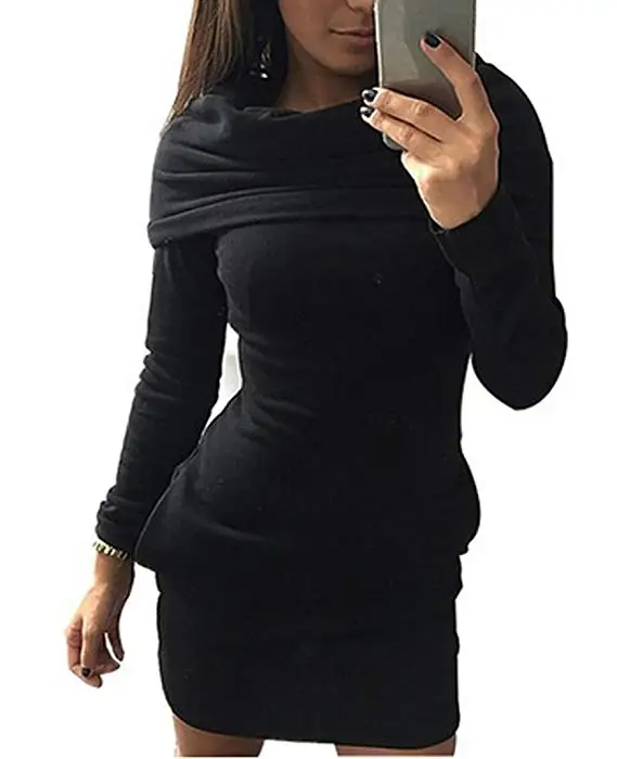 Womens Party Hooded Hoody Sweatshirt Long Sleeve Slim Bodycon Hoodies Mini Dress | Женская одежда