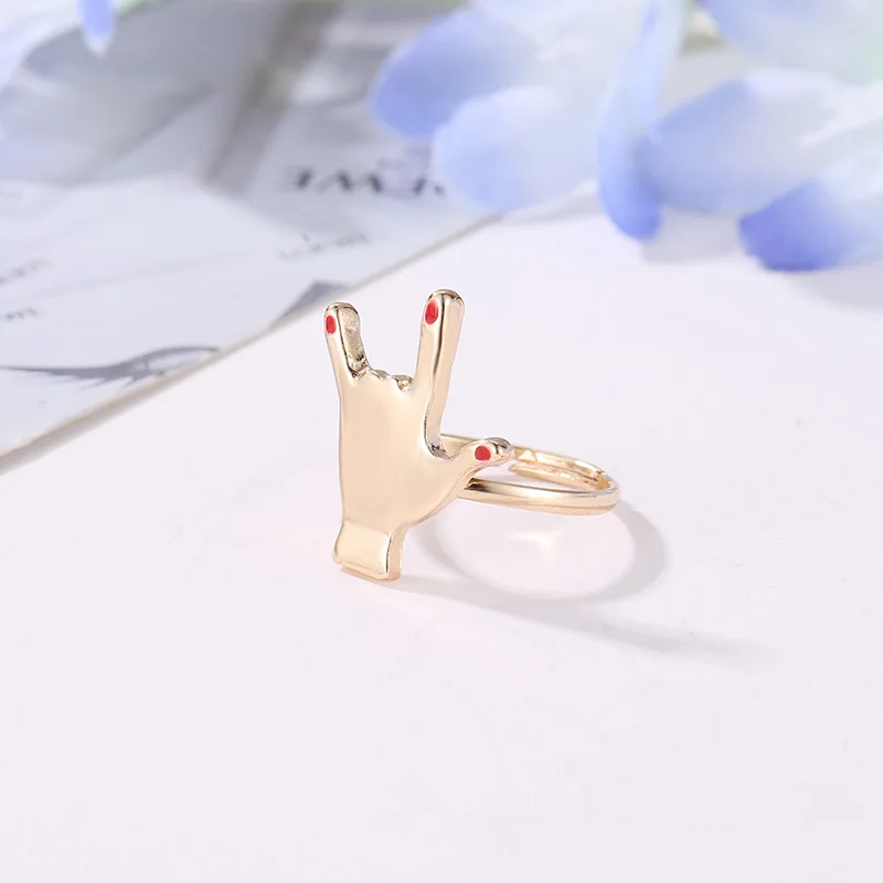 

New Creative Opening Alloy Knuckle Rings for Women Trendy Red Nails Rock Gesture Finger Ring Adjustable Party Jewelry