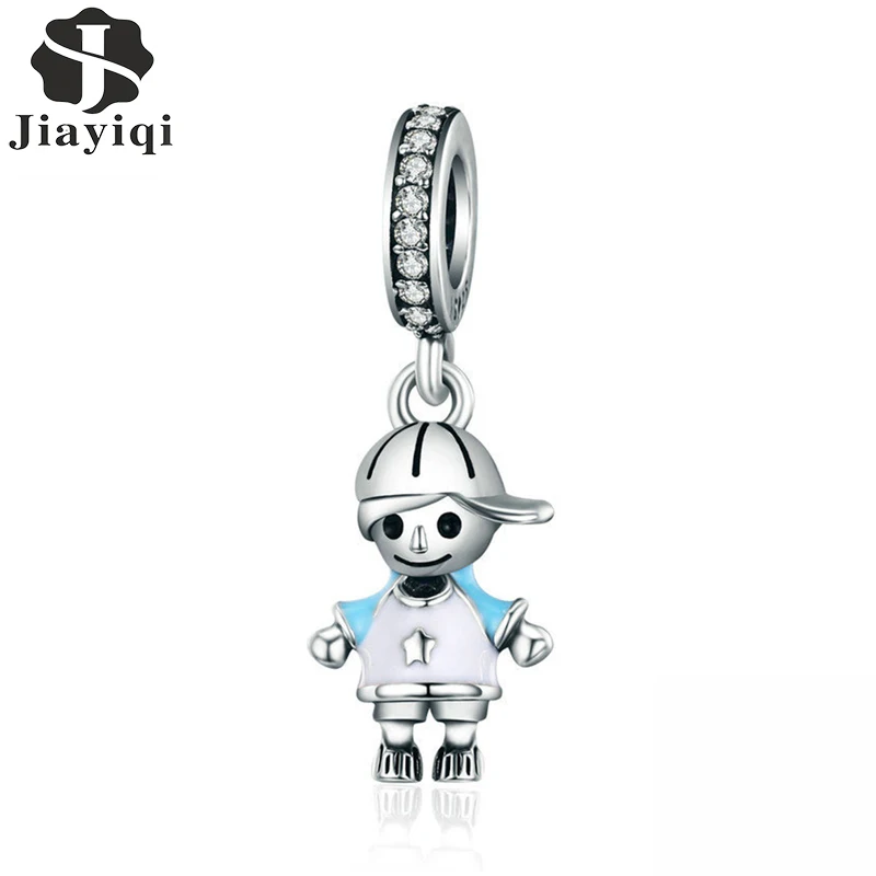 Jiayiqi Мода 2019 г. 925 пробы серебряный милый мальчик и девочка Пара Кулон Шарм Fit