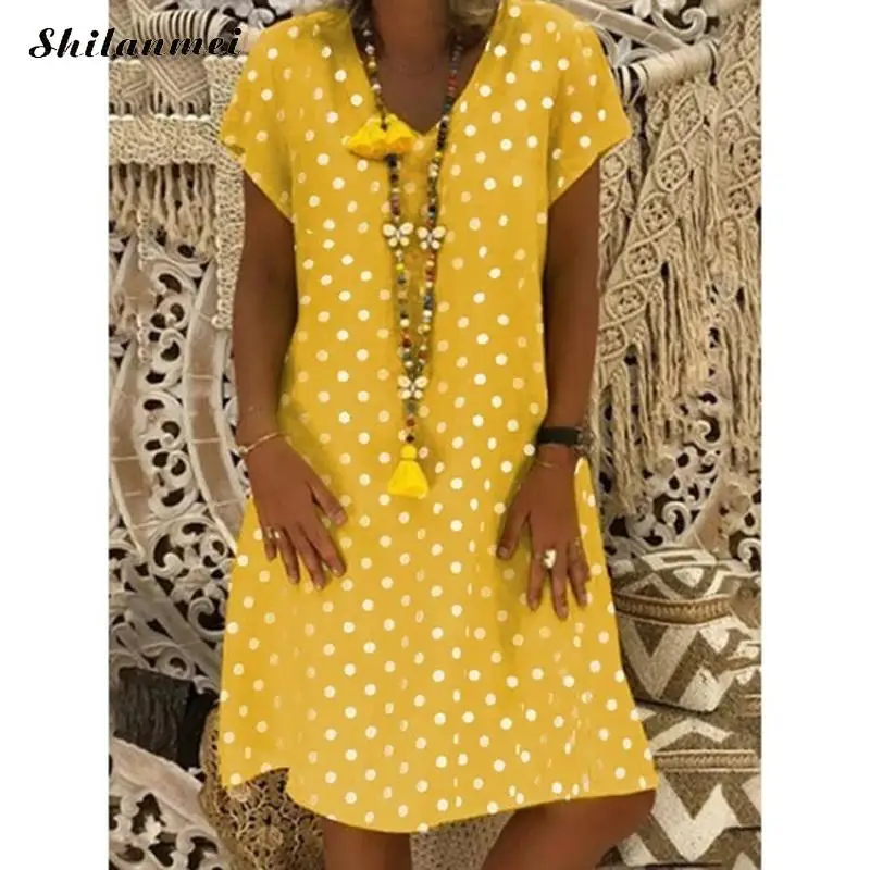 Plus Size 5XL 4XL Women Dot Print Beach Dress 2019 Summer Dresses Short Sleeve V Neck T-Shirt Ladies Casual Dress Sexy Vestidos Plus Size 5XL 4XL Women Dot Print Beach Dress 2019 Summer Dresses Short Sleeve V Neck T-Shirt Ladies Casual Dress Sexy Vestidos