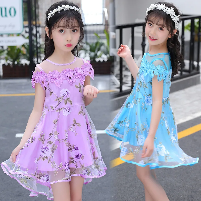 

Voile Dresses for Girls Summer Flowers Dresses Kids Dovetail Dress Children Clothes Infant Vestdios 9 10 12 Years Princess Dress