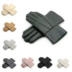 Зимние мужские перчатки унисекс теплые ветрозащитные кожаные перчатки из овечьего меха для мужчин женские термоперчатки из Козьего Меха