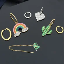 Пиксель любовь сердце радуга кактус каффы серьги чистый 925 пробы серебро Циркон Шарм Асимметричная серьга AMOUR Свадебные ювелирные изделия