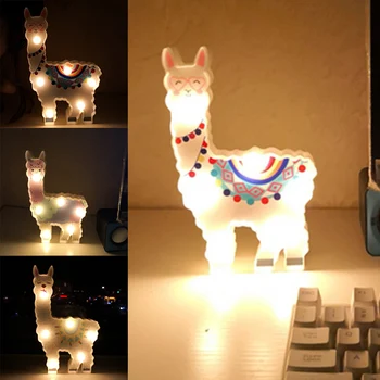 

6leds Cute Bedside Night Lamp Path Battery Powered Gift Desktop Hanging Decorative Light Alpaca Shape