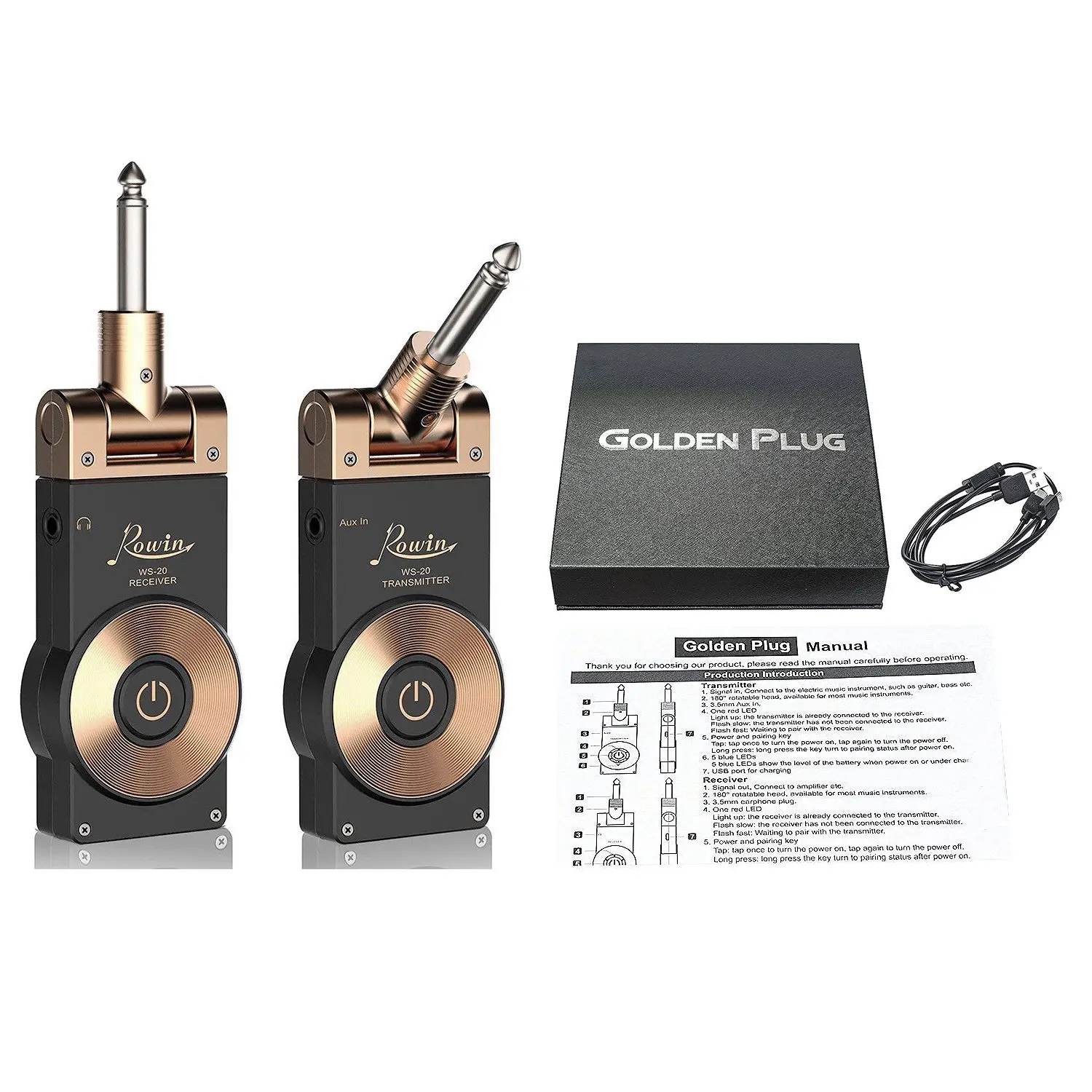 

New Rowin Ws-20 2.4G Wireless Guitar Transmitter Electric Guitar Transmitter Receiver Set 30 Meters Transmission Range Usb Cab