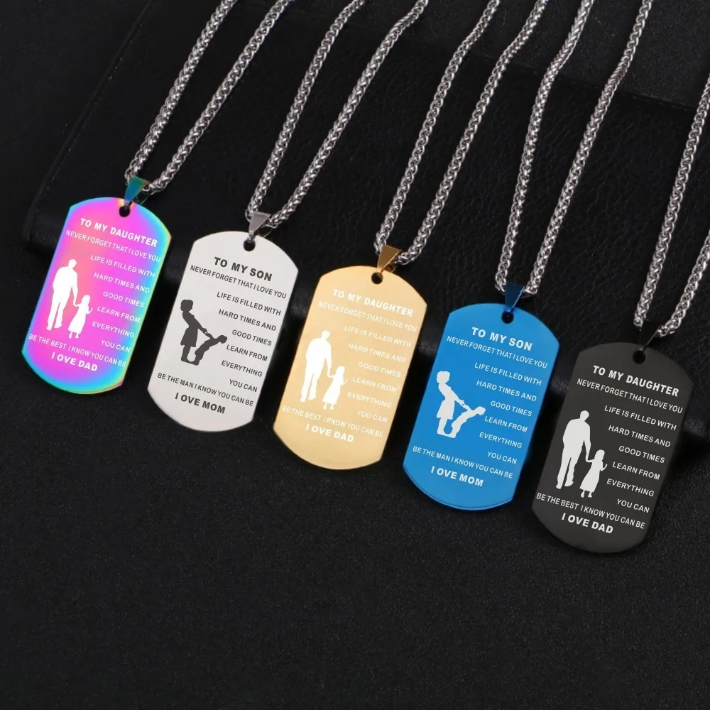 

Dog Tags Pendant Necklace Stainless Steel Jewelry Gift To My Son Daughter NEVER FORGET I LOVE YOU Necklace Military Army Cards
