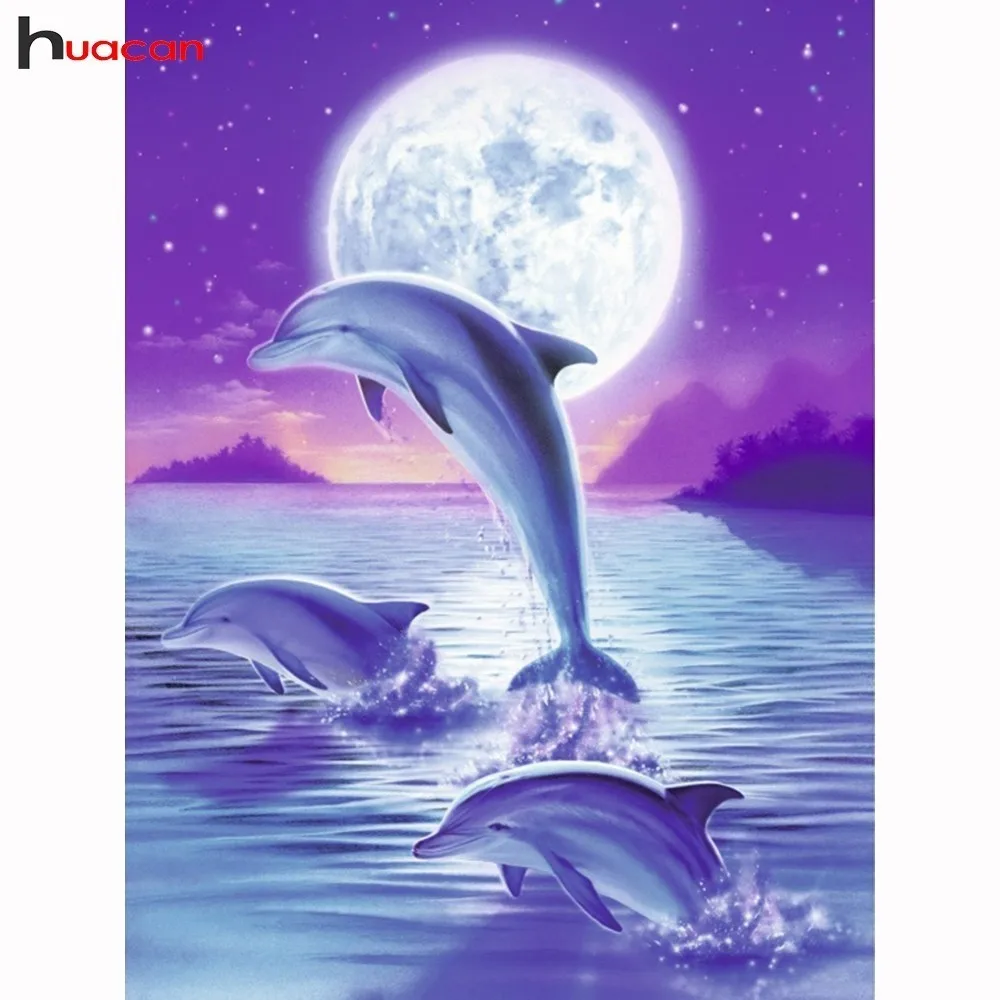 

Huacan DIY Diamond Painting Cross Stitch Animal Diamond Mosaic Full Square Dolphin Rhinestone Diamond Embroidery Home Decoration