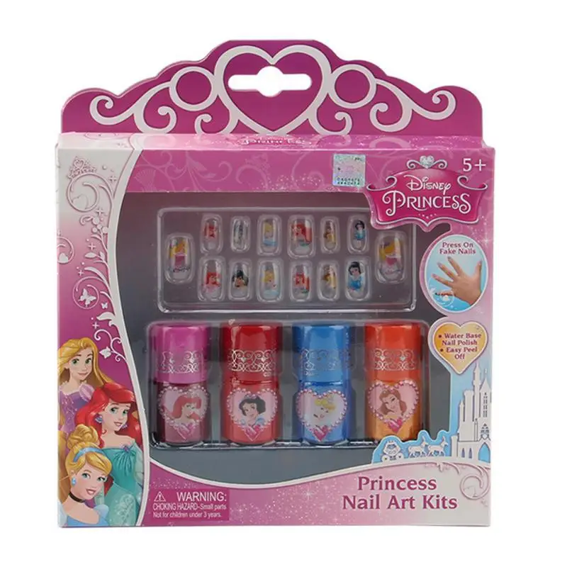 Disney Pretend Play Frozen Water Soluble Fingerprint Kids Cosmetic Makeup Girl Toys Play House Manicure Toy 14 Nail Tips