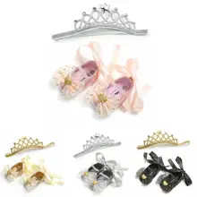 Детская кроватка, обувь принцессы, фартук для маленькой девочки, бант, блестки, обувь для кроватки+ повязка на голову, принцесса, первая обувь для маленькой девочки