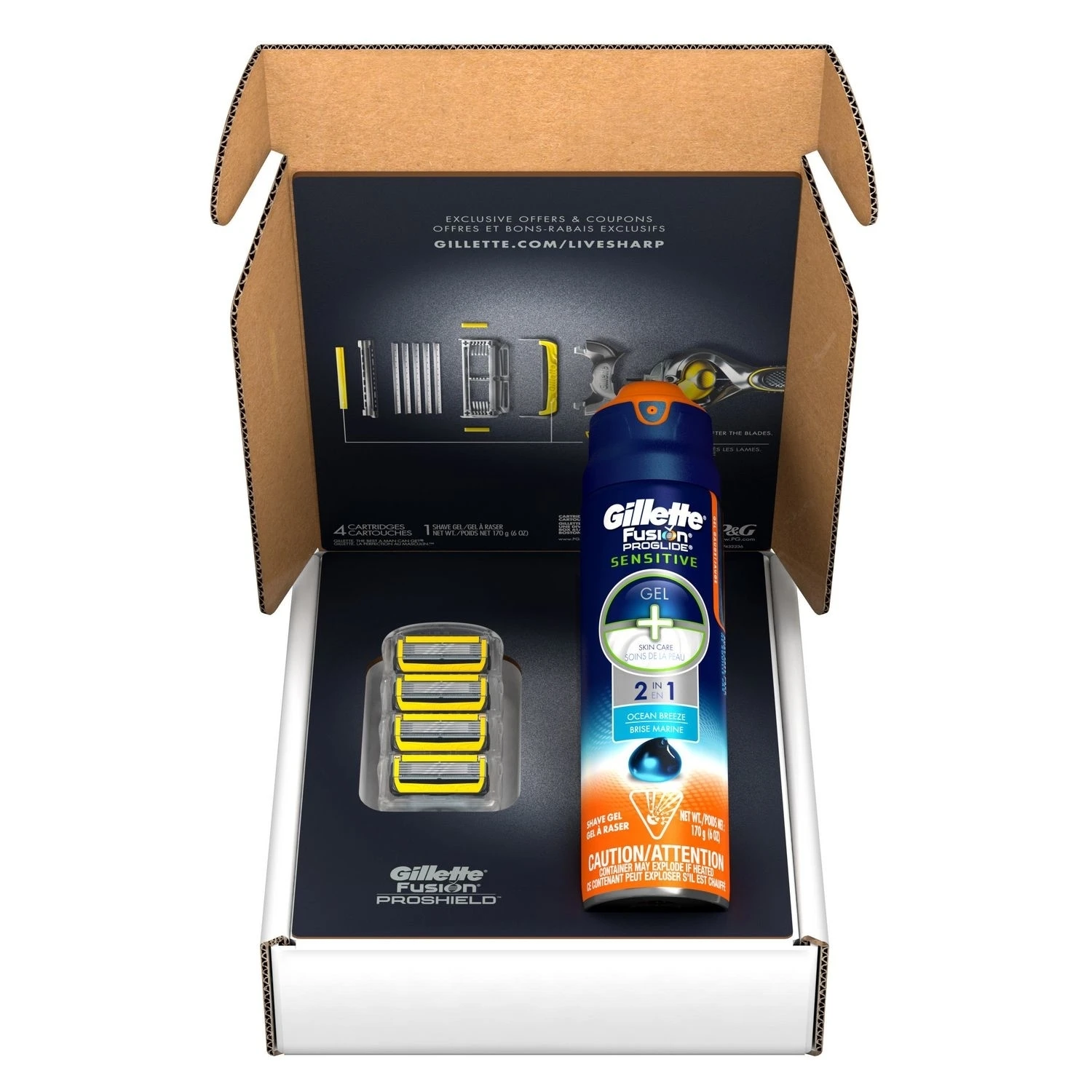 Gillette Fusion Pro-Shield Razor Blade Refills Plus Pro-Glide Sensitive Shaving Gel Kit | Красота и здоровье