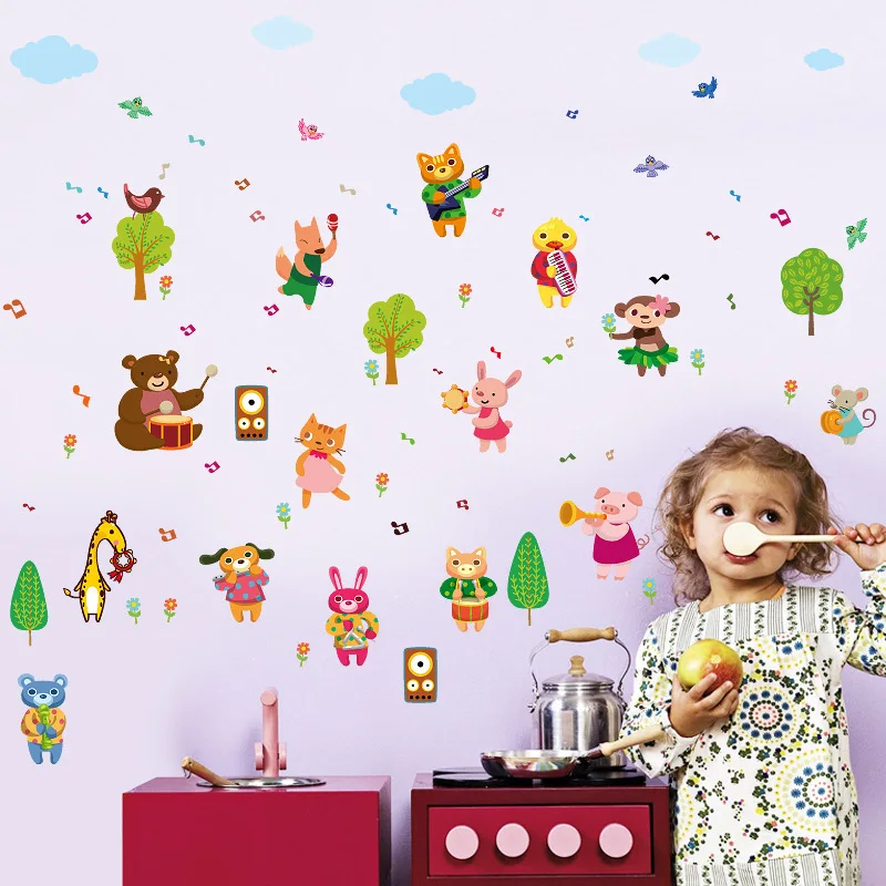 

6.1 Gift Creative Cartoon Animal Band Infants For Children's Room Kindergarten Layout Cabinet Computer Decor Room Decals 50*70CM