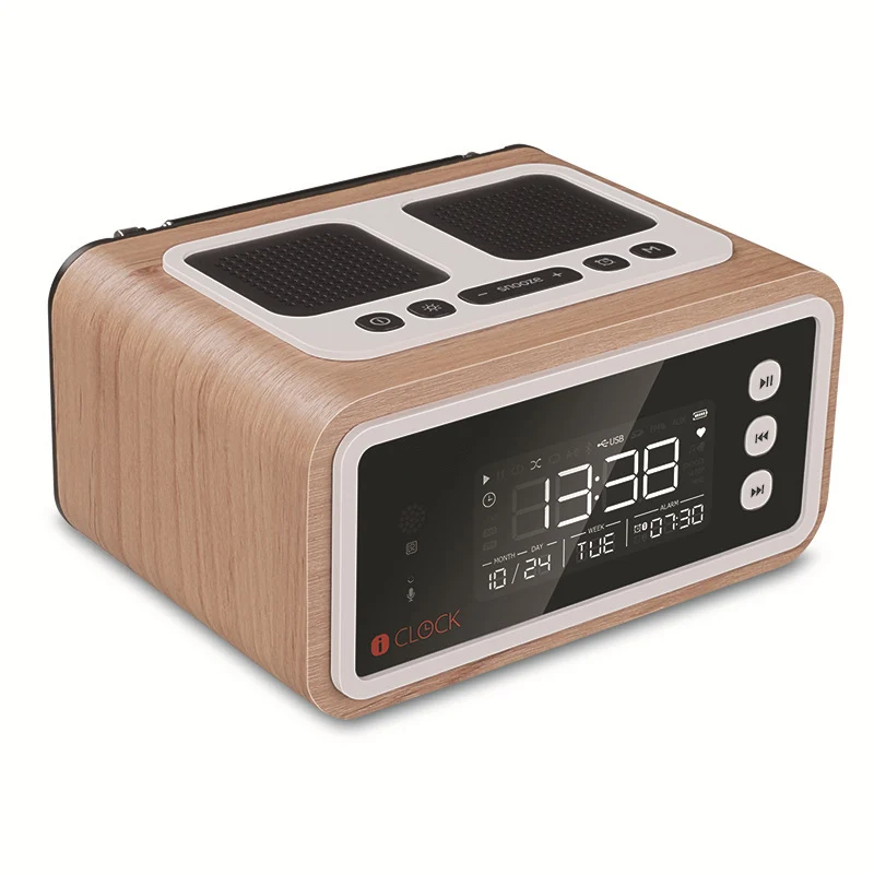 

LEORY Remote Control Wireless Bluetooth Speaker 2500mah Alarm Clock FM Radio Handfree MP3 Music Home Bookshelf Wooden Speaker