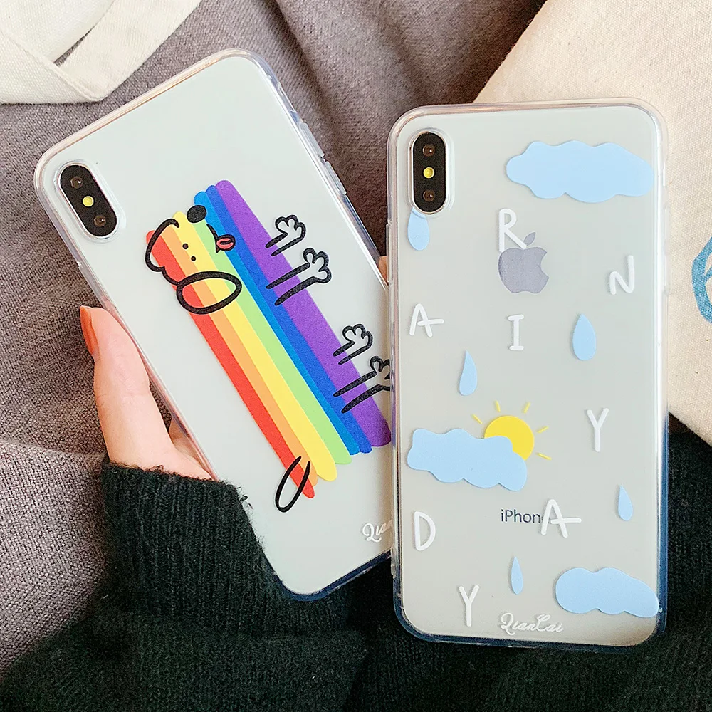 JONSNOW Телефон чехол для iPhone 6 S 7 8 Plus X XR XS Max Радуга собака и Rainyday узор Ясно Мягкие