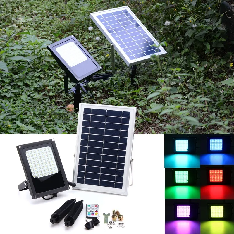 

56LED RGB Solar Flood Light Lamp with Solar Panel RGB Color Changing LED Light Solar Spotlight Outdoor Garden Paths Lawns Light