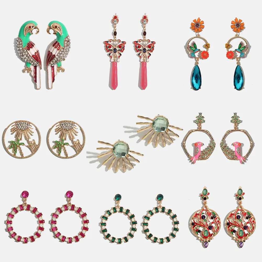 

JUST FEEL Ethnic Fashion Crystal Drop Earrings For Women Boho Round Geometric Animal Bird Long Dangle Earring Party Gift Jewelry