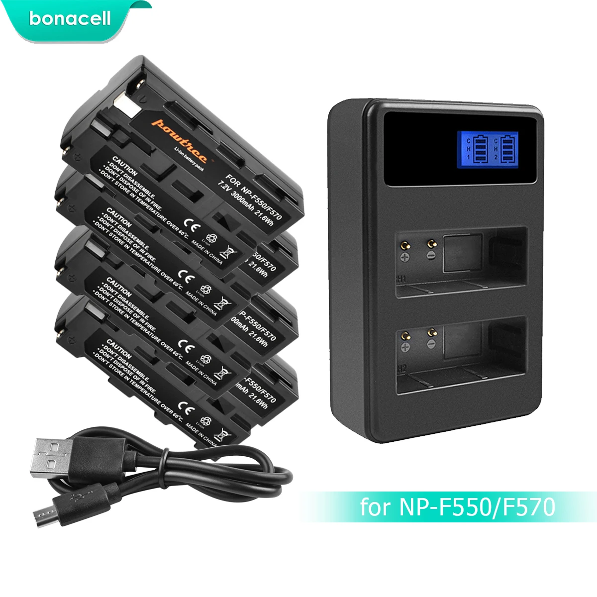 

Bonacell 3000mAh NP-F550 NP F550 NPF550 Battery+LCD Dual Charger for Sony NP-F330 NP-F530 NP-F570 NP-F730 NP-F750 Hi-8 L10