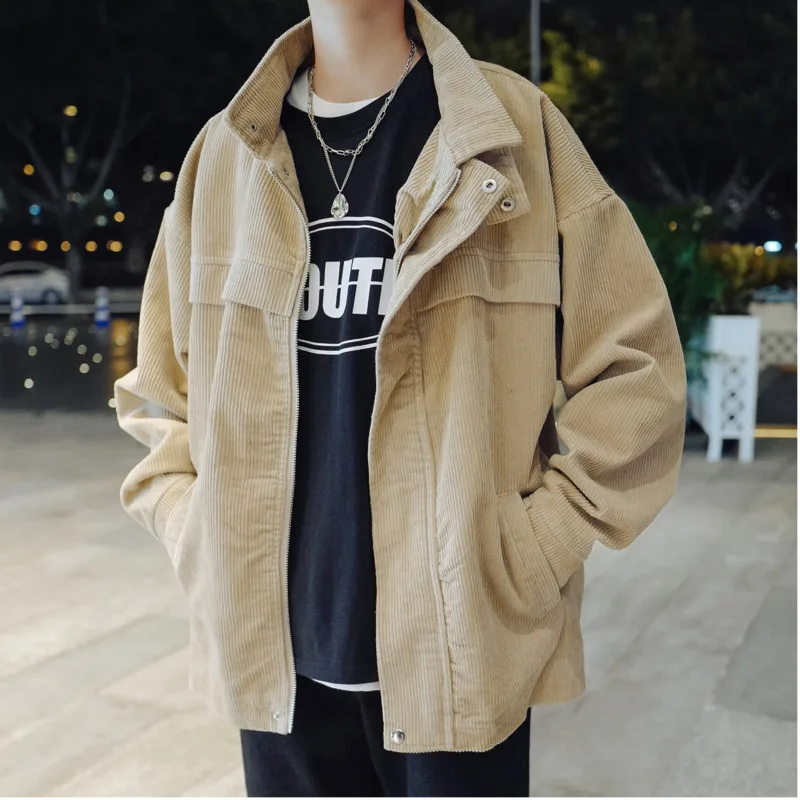 Autumn New Corduroy Jacket Men Fashion Retro Casual Bomber Jacket Man Streetwear Hip Hop Loose Cotton Jacket Coat Male Clothes