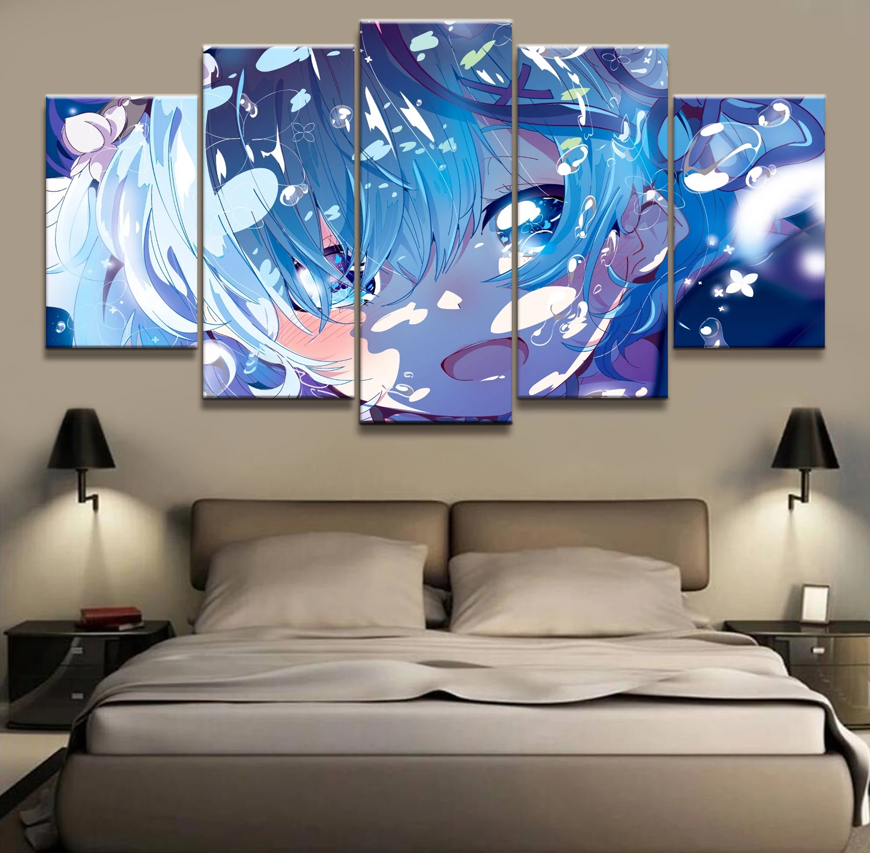 

Home Decor Modular Canvas Picture 5 Piece Rem Re:Life in a Different World from Zero Painting Poster Wall For Home Canvas
