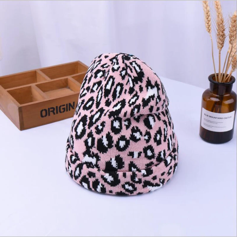 new Women Knitted Hat women Cap Autumn Winter ladies' Hats Caps Print Leopard Warm Skullies Beanies Winter Female Hat