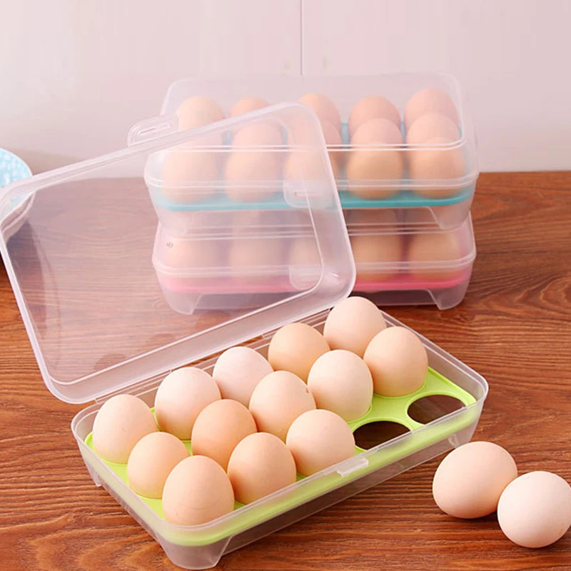 

15 Grids Plastic Refrigerator Eggs Storage Box Eggs Holder Food Storage Container Organizer