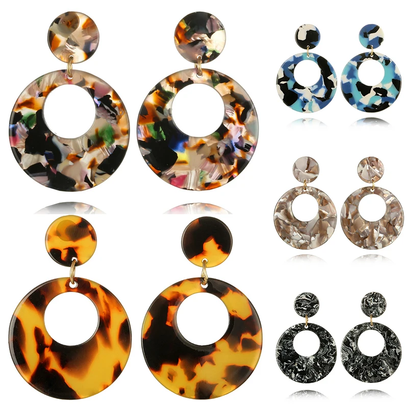 

Round Multicolor Earrings Fashion 1 pair Creative Round earrings Marble New Acrylic Leopard