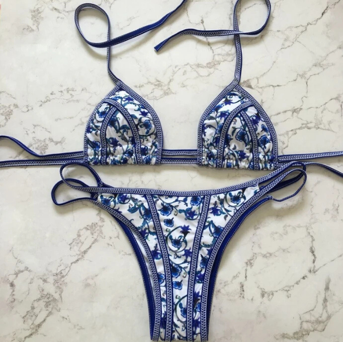 2019 dos piezas mujeres Floral push-up sujetador acolchado colmena vendaje Bikini conjunto triángulo traje de baño playa