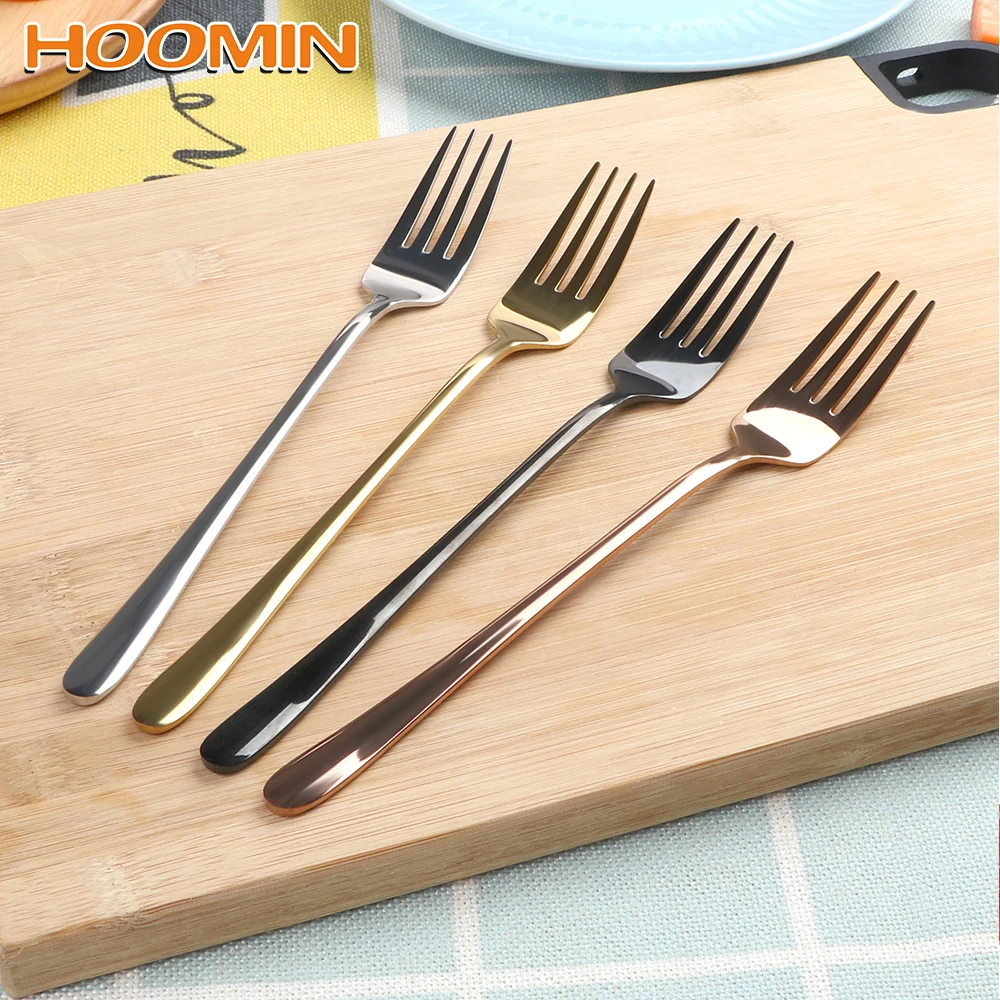 

HOOMIN Cake Dessert Forks Stainless Steel Long Handle Dinner Fork Food Fruit Fork for Hotel Party Tableware Kitchen Accessories
