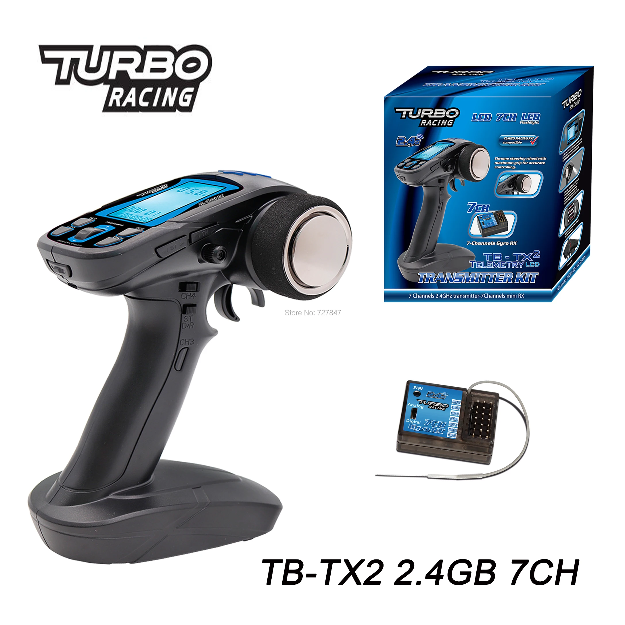 TURBO Racing TB-TX2 2,4 ГГц 7CH Gun RC радио системный контроллер пульт дистанционного управления с приемником TB-RX2 для RC автомобилей Лодка